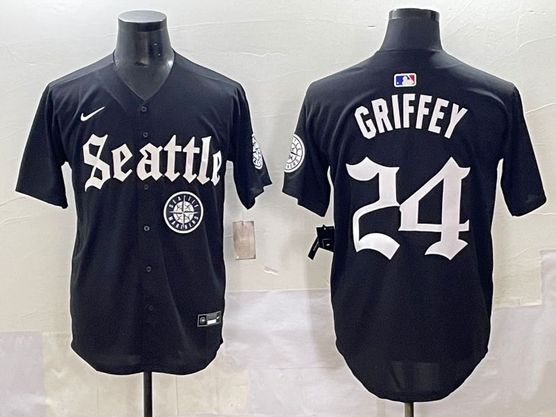 Men 2025 Seattle Mariners #24 Griffey Black Five generations Joint Name Nike MLB Jersey style 14